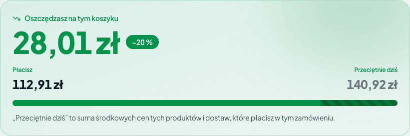 Fragment prawdziwego wyniku: kwota oszczędności na koszyku