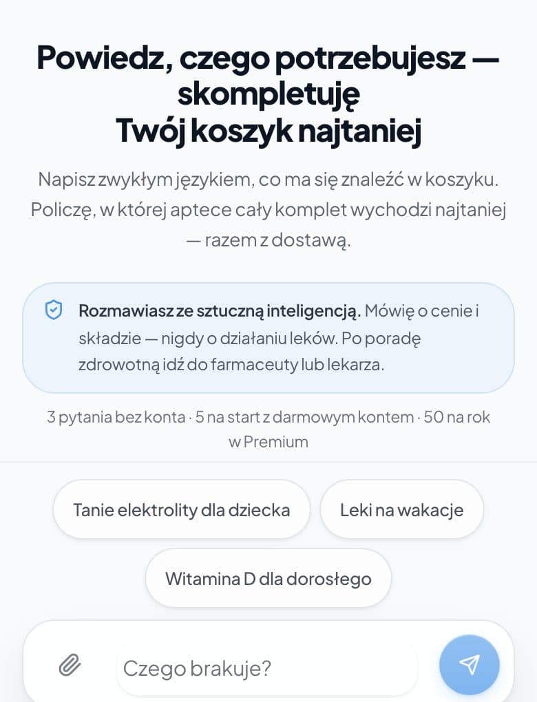 Apteczkomat: pole do opisania, czego szukasz