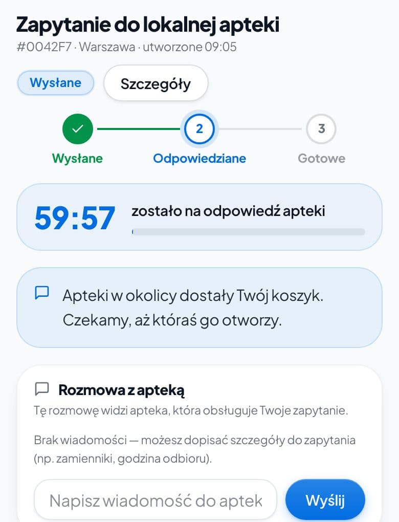 Status zapytania: czekamy na odpowiedź apteki